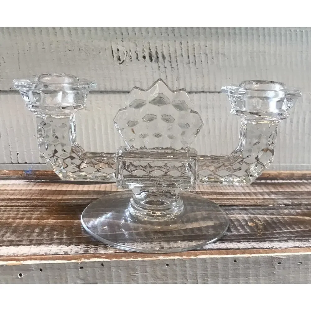 Set 2 Vintage Fostoria Elegant Glass Double Candlesticks Candle Holders 8.625